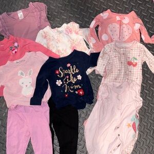 Bundle of 10 girls 12 month clothes. Sweaters, footies, onesies, pants